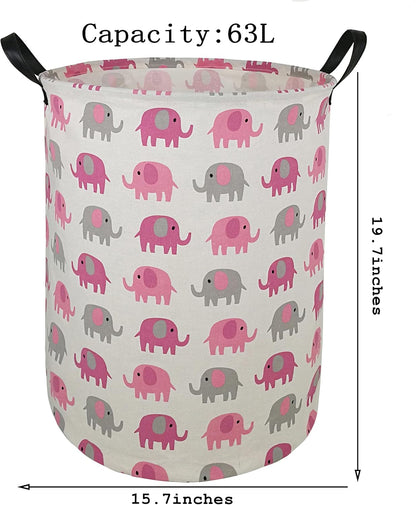 19.7 Laundry Hamper Toys Box Storage Bins Canvas Waterproof Collapsible Clothes Organizer Basket with Handle Freestanding Large Cute Light Weight for Home Kids Baby Room(Elephant)