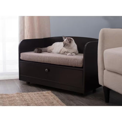 31.5 In. W Pet Toy Storage Pull-Out Drawer with Sofa Bed, Espresso Melamine Finish and Sand Brown Removable Cushion