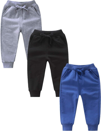 Toddler Boys Girls Sweatpants Cotton Active Jogger Pants with Pockets 1-7T, 3-Pack