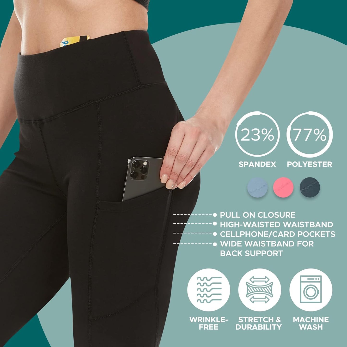 Athletic Leggings for Women, Yoga Pants with Pockets, High Waist