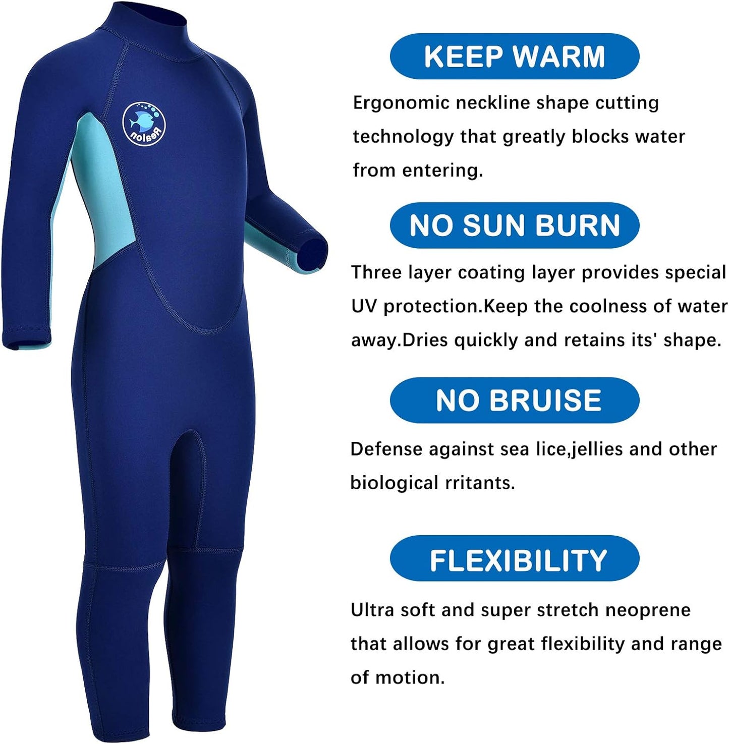 Kids Wetsuit for Girls Boys Toddler and Youth 3Mm Neoprene Child Full Wet Suits Warm in Cold Water Thermal Swimsuit Back Zip for Swimming Diving Jet Skiing Surfing