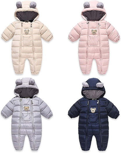 Cute Newborn Baby Girls Lightweight Romper Jumpsuit Winter Infant Pram Suit Snowsuit Little New Born Girl Double Zipper Coats Pink for 3-9 Months (M8)