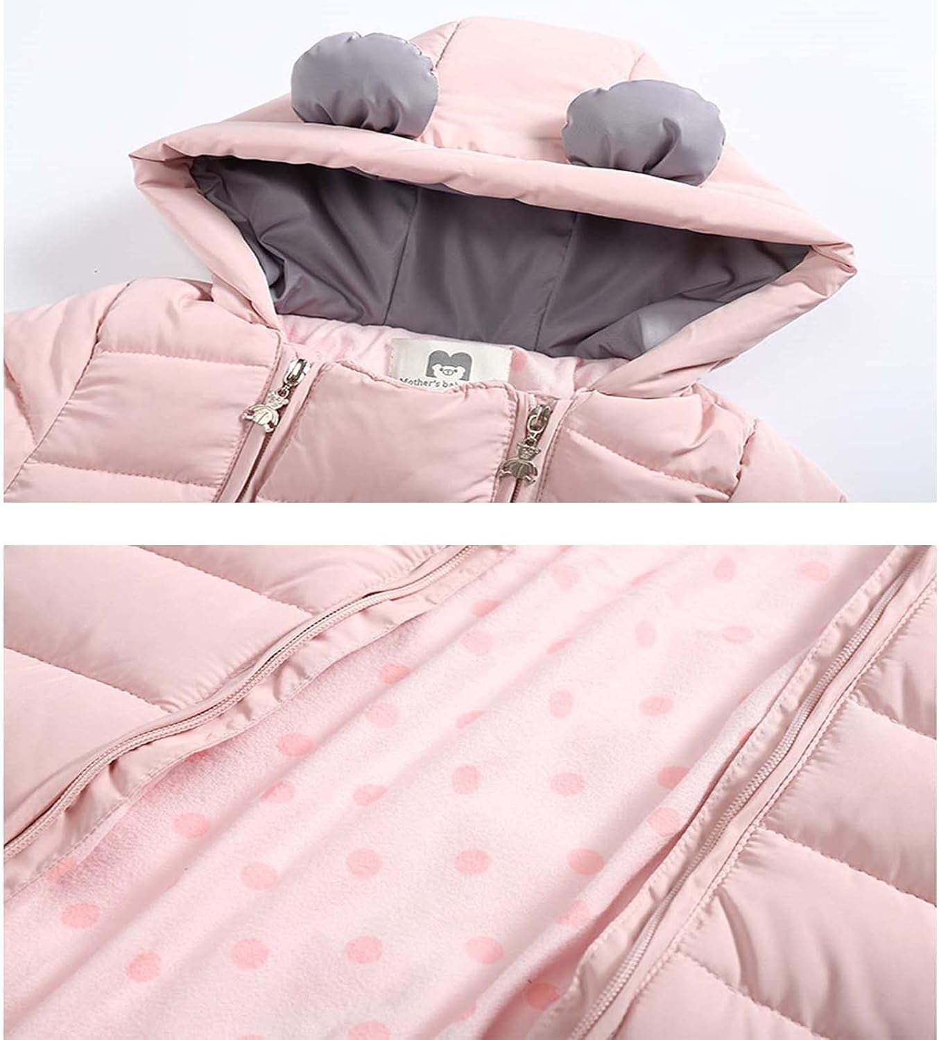 Cute Newborn Baby Girls Lightweight Romper Jumpsuit Winter Infant Pram Suit Snowsuit Little New Born Girl Double Zipper Coats Pink for 3-9 Months (M8)