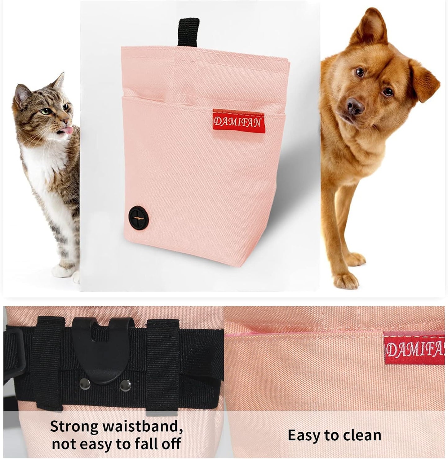 Pet Supplies Dog Treat Pouch with Adjustable Waist Belt，Large Capacity & Multi-Purpose Puppy Pouch Bag to Carry Dog Training Treats and Toys for Training,Walks and Outings(Pink).