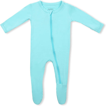 Soft Bamboo Viscose Footies, 2-Way Zipper, Unisex, 3-6 Months, Aqua