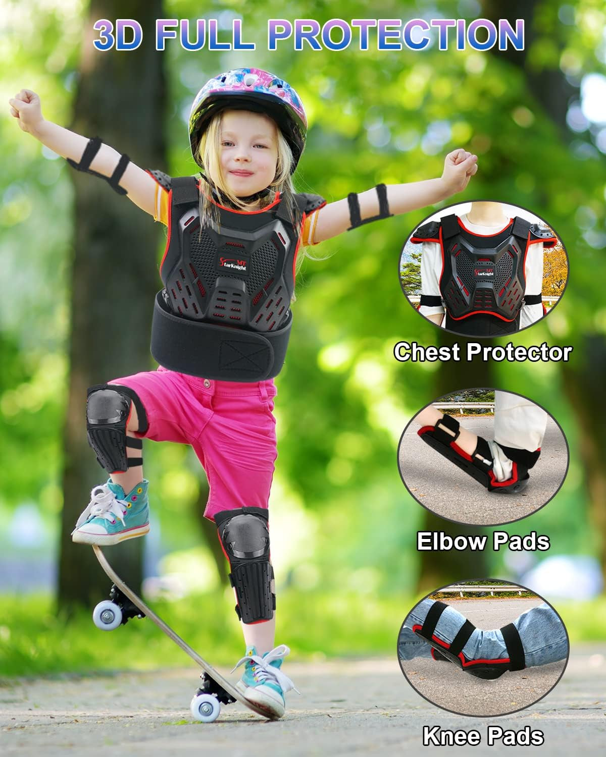 Kids Motorcycle Armor Suit Dirt Bike Gear -  Youth Motocross Riding Protector Red and Blue