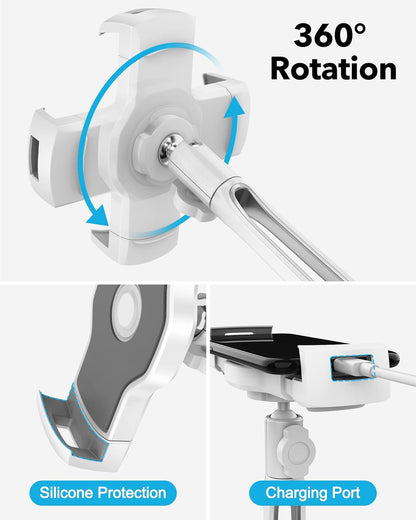 Ipad Stand Holder, Multi-Angle Adjustable Tablet Stand, 360° Swivel Ipad Stand Aluminum Desk Mount Fits 4”-11"(Diagonal) Ipad/Mini/Air/Pro for Business Kiosk Office – White