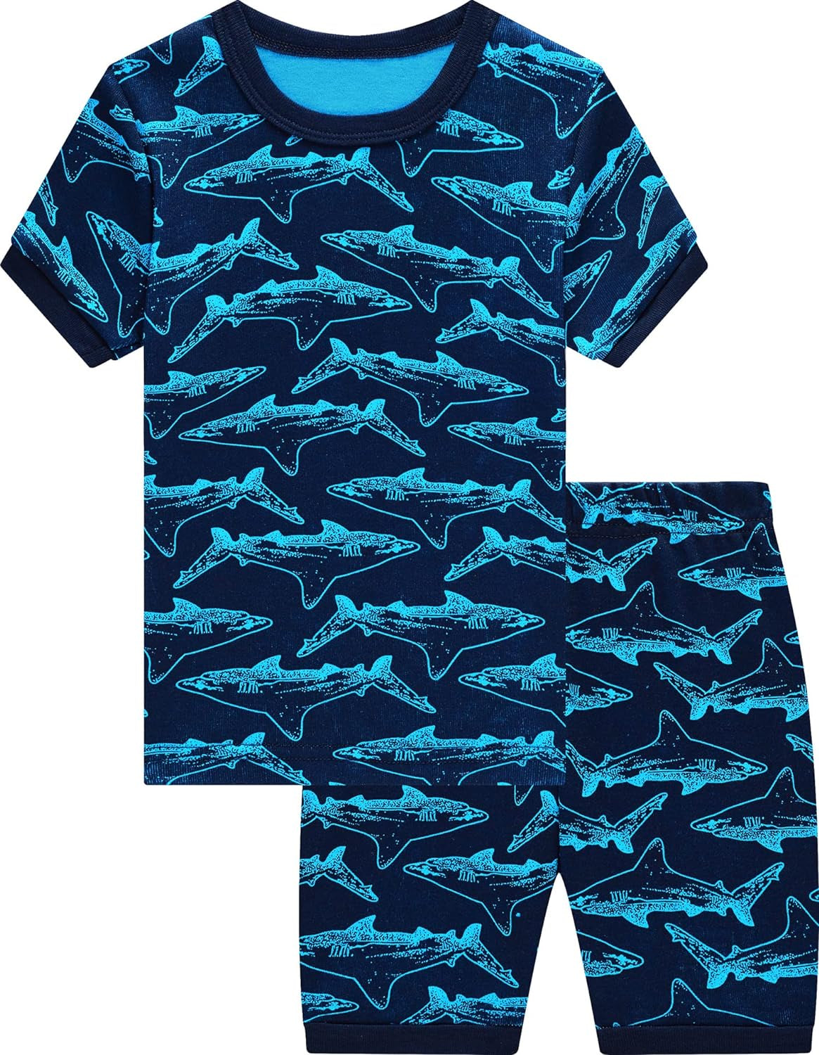 Little Boys Shark Pajamas Toddler Summer Children Cotton Pjs Kids 4 Pieces Clothes Size 6