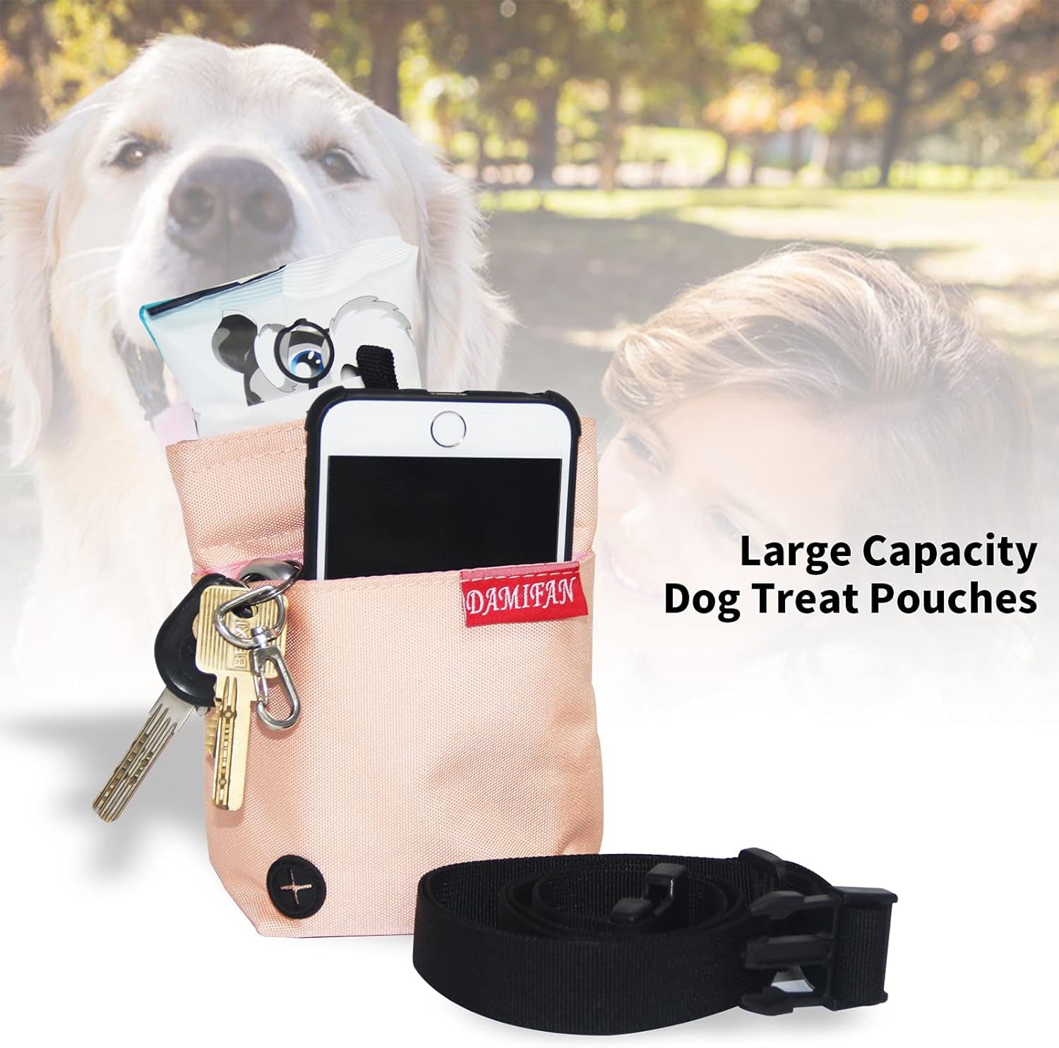 Pet Supplies Dog Treat Pouch with Adjustable Waist Belt，Large Capacity & Multi-Purpose Puppy Pouch Bag to Carry Dog Training Treats and Toys for Training,Walks and Outings(Pink).