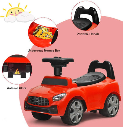 Kids Push and Ride Racer, 3-In-1 Ride on Push Car W/Steering Wheels, Horn, Music, under Seat Storage, Foot-To-Floor Sliding Car Pushing Cart for Toddler, Gift Toy for Boys & Girls(Red)