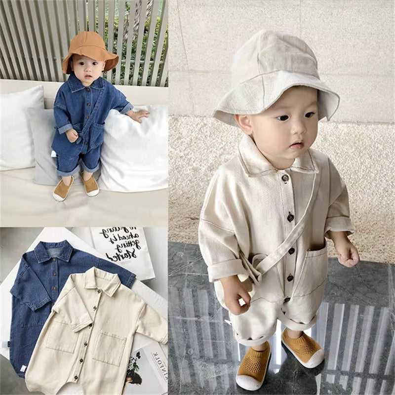 2023 Soft Denim Baby Romper Solid Infant Clothes Newborn Jumpsuit Babies Boys Costume Cowboy Fashion Jeans Children Clothes