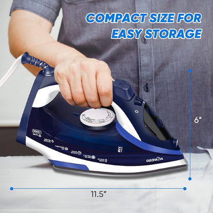 Steam Iron for Clothes Lightweight Portable Iron with Non Stick Ceramic Soleplate anti Drip Vertical Irons for Ironing Clothes Self-Clean Auto-Off Function Small Size for Home Travel…