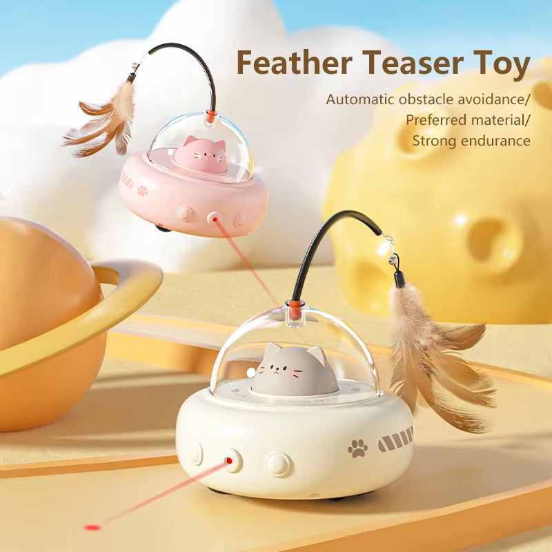 Smart Teaser Cat Toy Electric UFO Cat Teaser Stick with Bell Training Pet Toys Replaceable Feather Interactive Cat Supplies