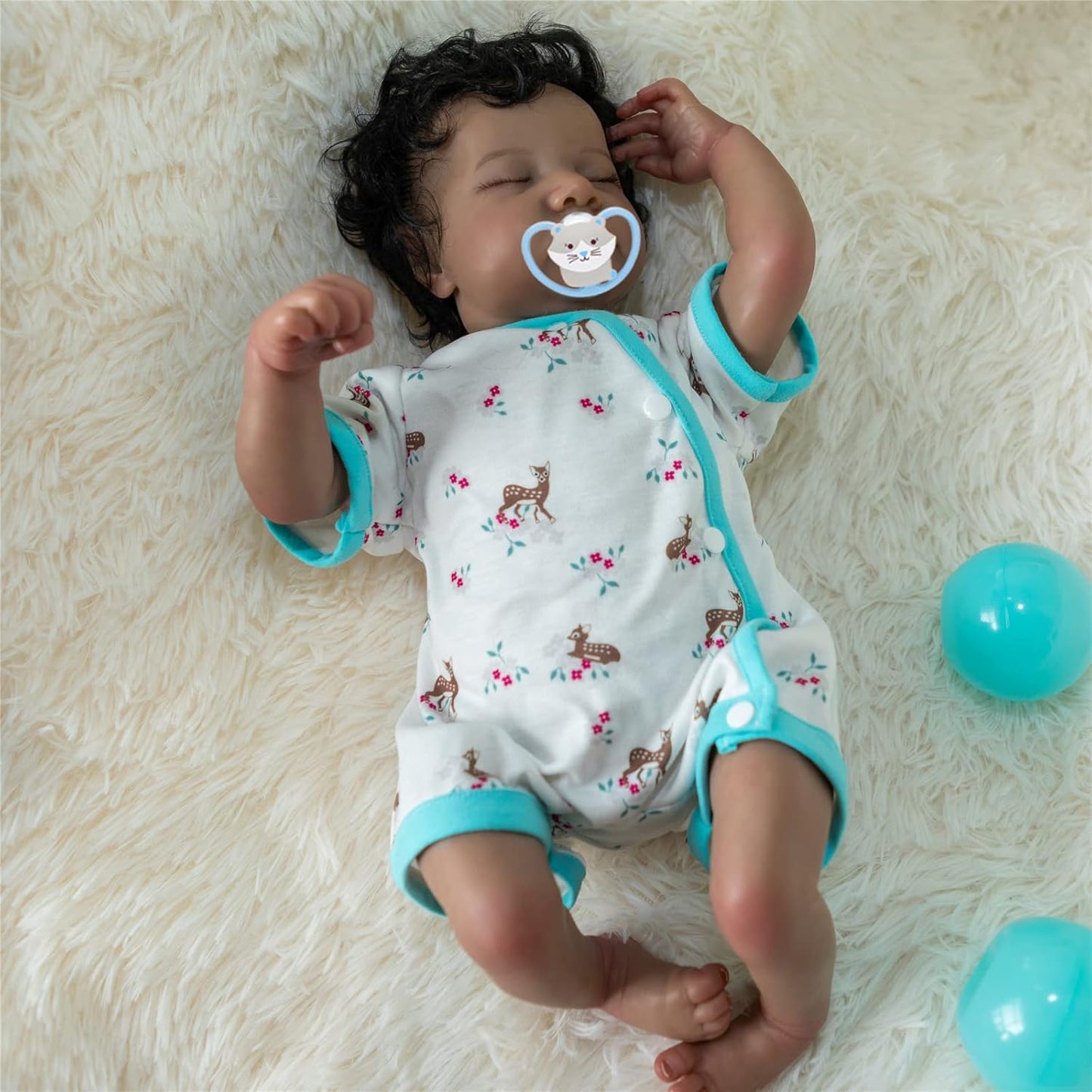 Realistic Sleeping Newborn Baby Doll Boy Silicone Doll African American 19 Inch Lifelike Reborn Baby Doll Biracial Looks Real Handmader Black Toddler Boy Birthday Presents with Accessories