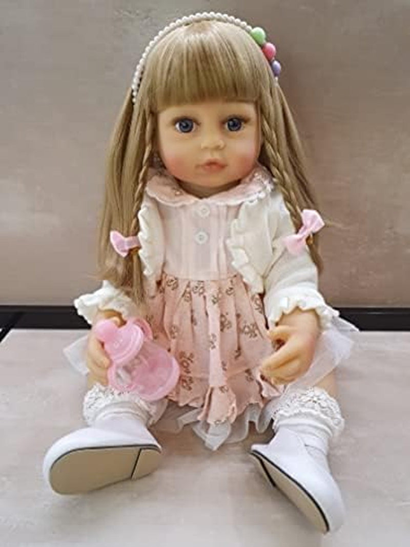 Full Silicone Reborn Baby Dolls Girl Realistic 22 Inches 55Cm Toddler Babies Doll with Cute Open Eyes (Blonde Hair)