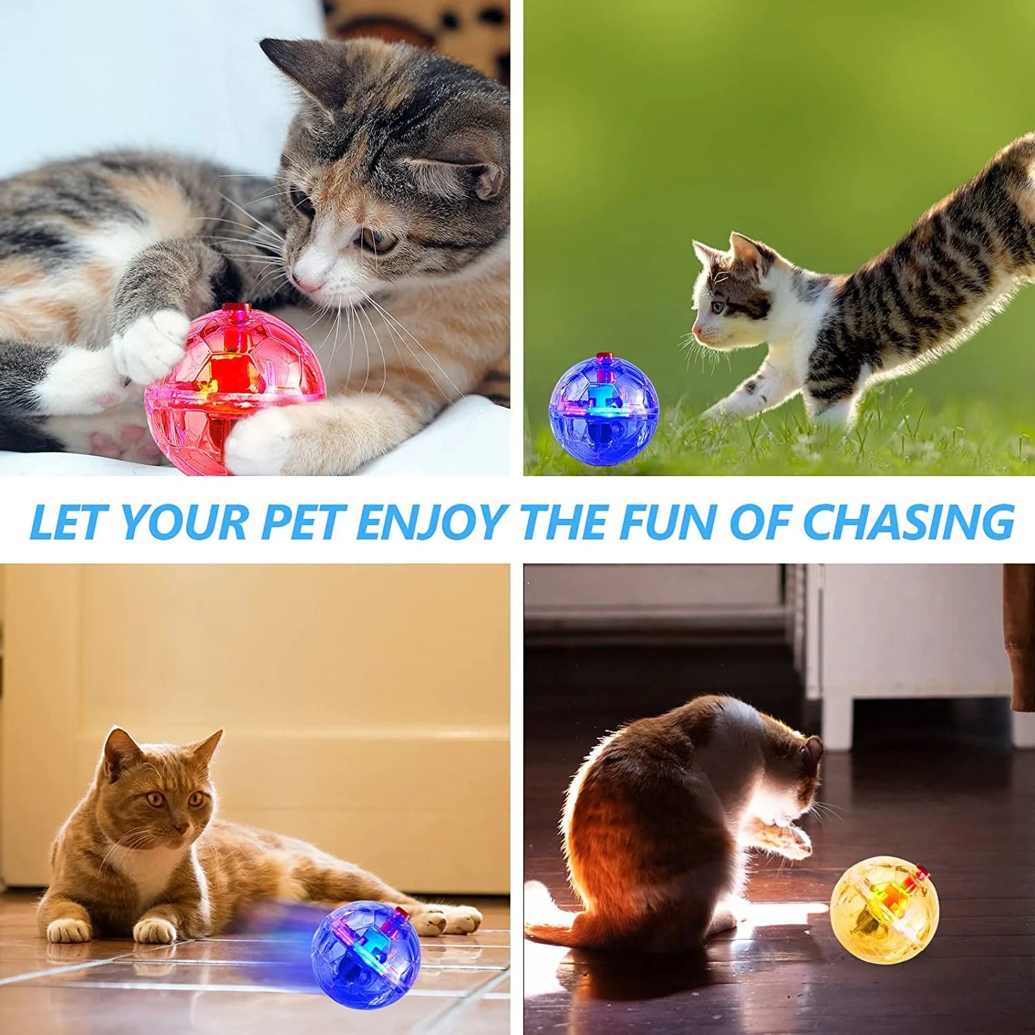 3 Pcs Light up Cat Balls, Led Motion Activated Cat Ball Cat Interactive Toys Exercise Ball for Kitten Dog Pet Animals Activity