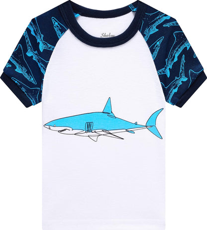 Little Boys Shark Pajamas Toddler Summer Children Cotton Pjs Kids 4 Pieces Clothes Size 6