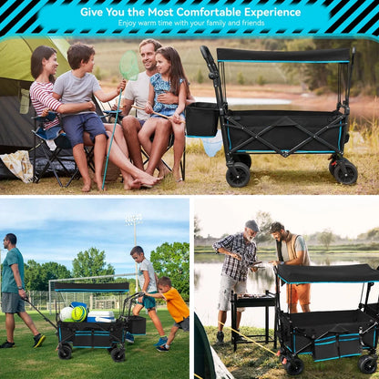 Collapsible Garden Wagon Cart with Removable Canopy Black