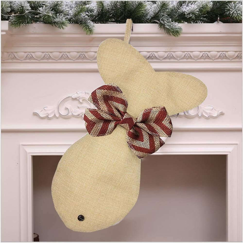 Pet Christmas Stocking for Dogs Cats Pets Jute Natural Burlap Cat Fish Shape Hanging Cat Christmas Stocking (Red Stripe)