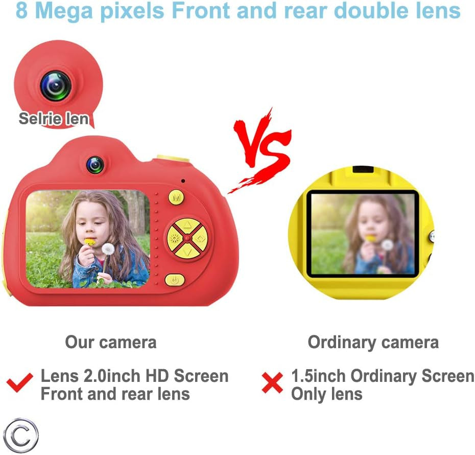 Kids Camera for 5-10 Year Old Girls,Compact Kids Camera with Carrying Case and 18 Million Pixelsl Dual Lens 2.0 Inch HD Screen with Mic,Red(32Gb TF Card Included)