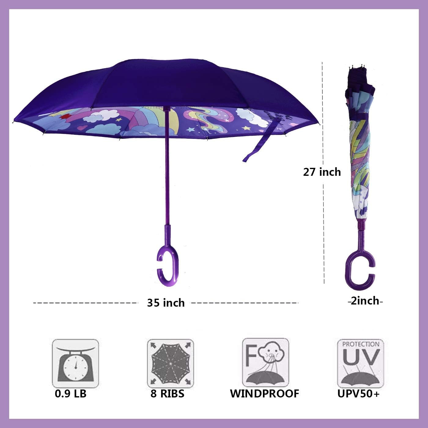 40/49/56 Inch Oversize Windproof Inverted Reverse Upside down Umbrella, Golf Size Rain Umbrella, Double Layer, C-Shaped Handle for Men, Women and Kids(Magic Union, 40 Inch)