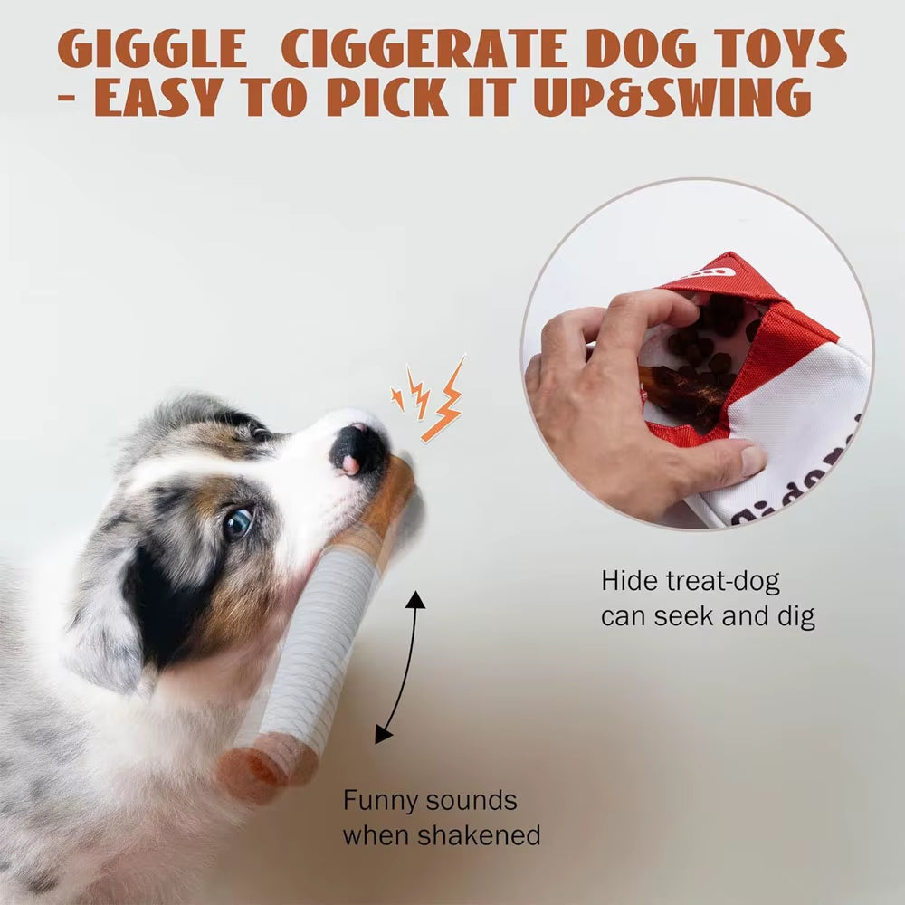 New Funny Interactive Dog Toys - Cigar Design Plush Squeaky Pet Toys Grinding Teeth Creative Chew Toy for Small Medium D