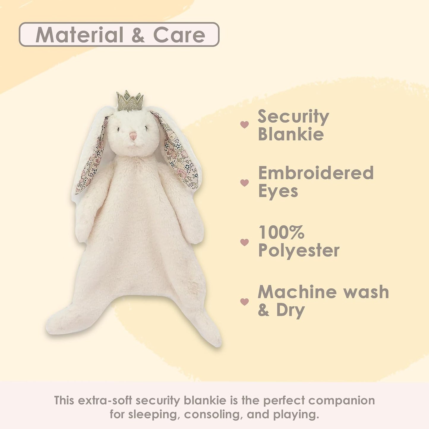 Princess Bunny Plush Lovey for Babies – 15” | Security Blanket for Newborns