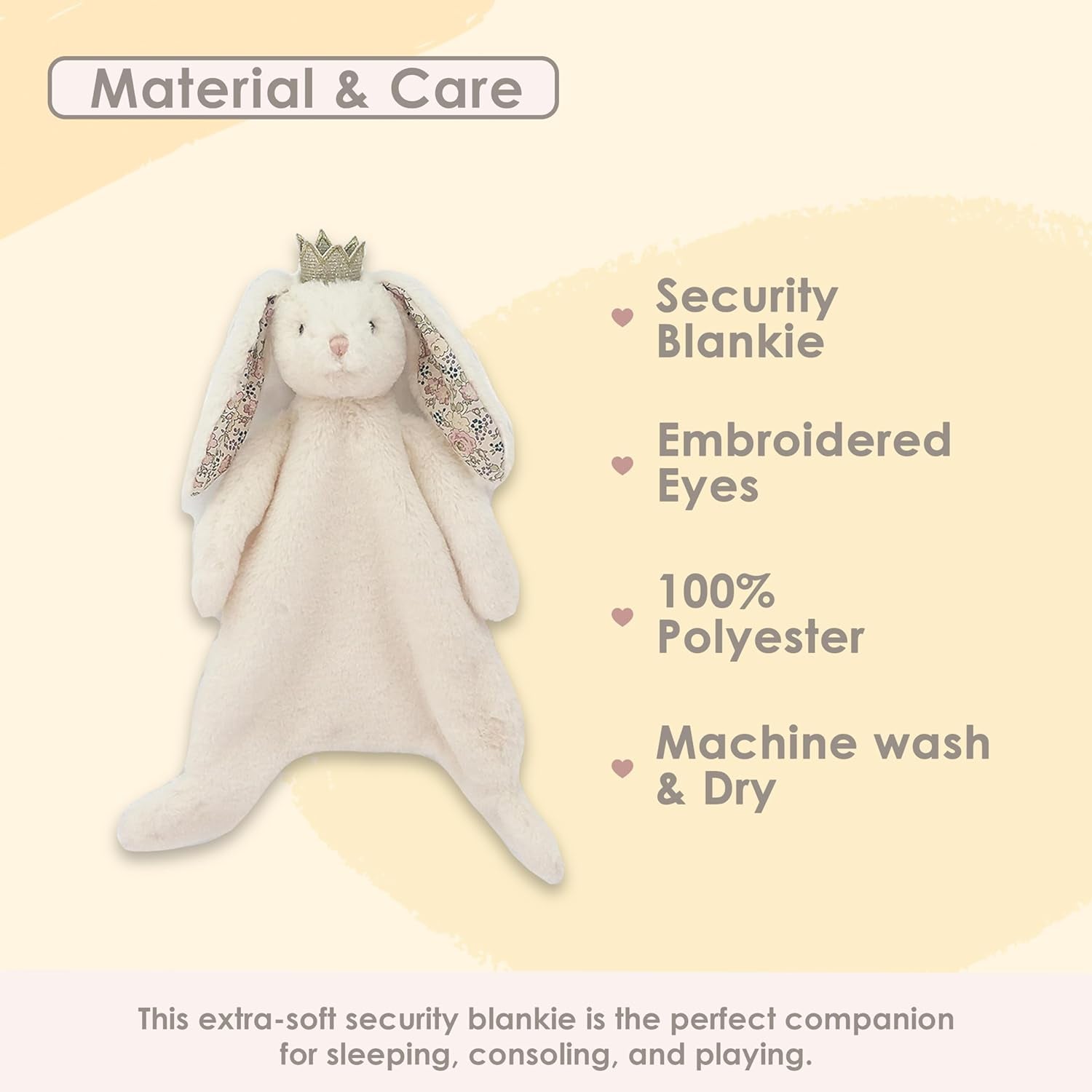 Princess Bunny Plush Lovey for Babies – 15” | Security Blanket for Newborns