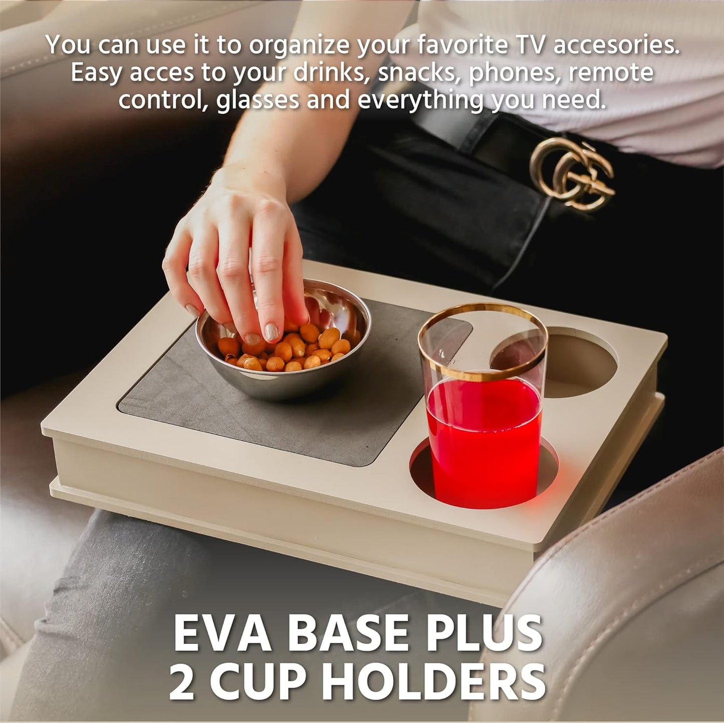 Sofa, Couch, Bed, TV and Lap Tray Table for Eating with EVA Base and 2 Cup Holders. Remote Control and Cellphone Holder. Arm Rest Organizer. (Fendy)