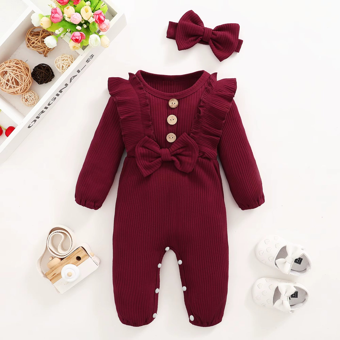 Baby Girl Clothes 0 to 3 Months Long-Sleeve New Born Costume for Babies Infant Clothes Romper Toddler Clothing with Headban