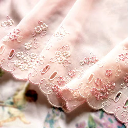 5Meter/Lot DIY Handmade Small Cherry Blossom Embroidery Lace Trim 17Cm Chiffon Fabric Skirt Children Clothes Accessories