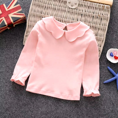 2024 Fall Girls T-Shirts Long Sleeve White T Shirt for Girl Peter Pan Collar Infant Baby Toddler Girl Shirts Kids Clothes JW6664