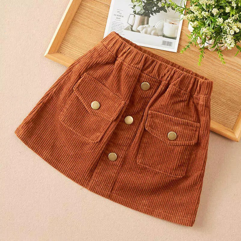 Fashion Kids Skirt School Girls Corduroy Skirt Button Design Pockets Korean Kids Clothes Teenager Children'S Clothes Girl Skirts