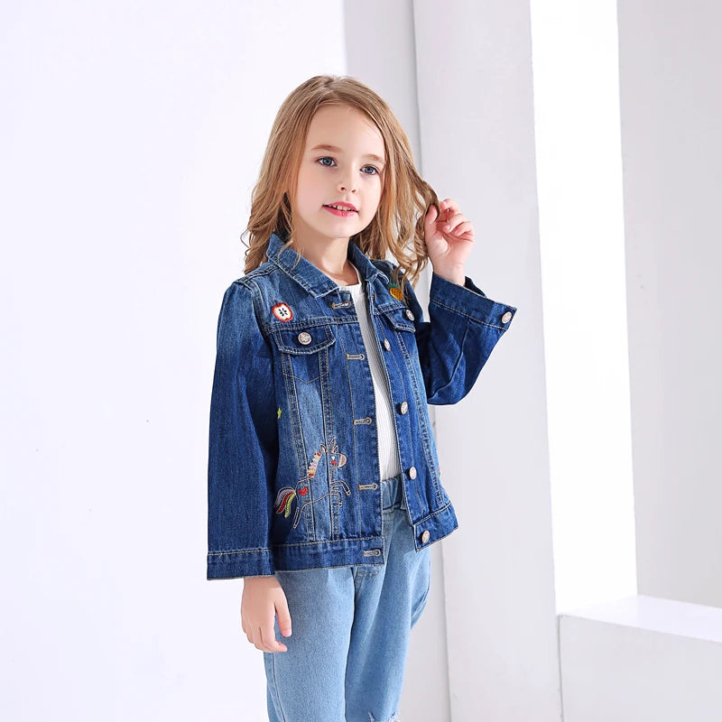 Girls Denim Coats New Fashion Kids Embroidery Cartoon Pattern Jacket Autumn Baby Coat Children Clothes 3 8 Years