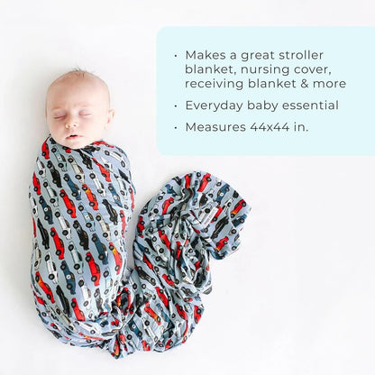 Swaddle Blanket + Beanie Set - Soft Newborn Swaddle Doubles as a Stroller, Receiving Blanket & Nursing Cover - Matching Breathable Baby Swaddles & Beanies for Everyday (Sailor Blue)