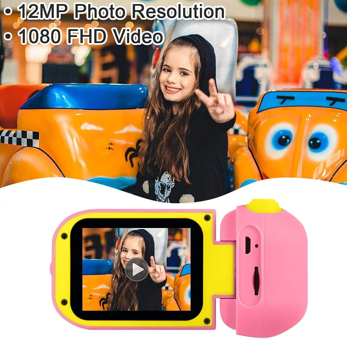 Kids Video Camera - Digital Camera Camcorder Birthday Gifts for Girls Age 3 4 5 6 7 8 9, Children Video Recorder for Toddler with 32GB SD Card - Light Pink