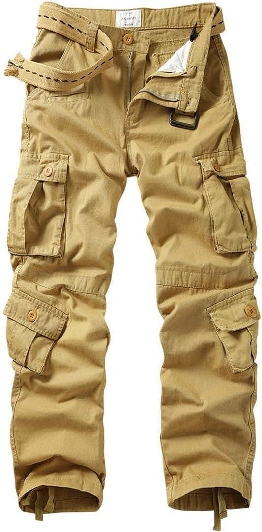 Men'S Relaxed Fit Cargo Pants Outdoor Hiking Pants Cotton Casual Pants Work Pants with Pockets Lightweight Khaki