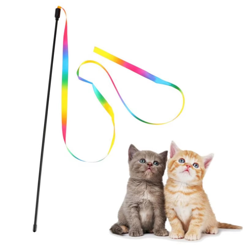 Pet Cat Toys Cute Funny Rainbow Strips Stick Cat Teaser Wand Pet Toys for Cats Interactive Toys Cat Supplies Pet Products