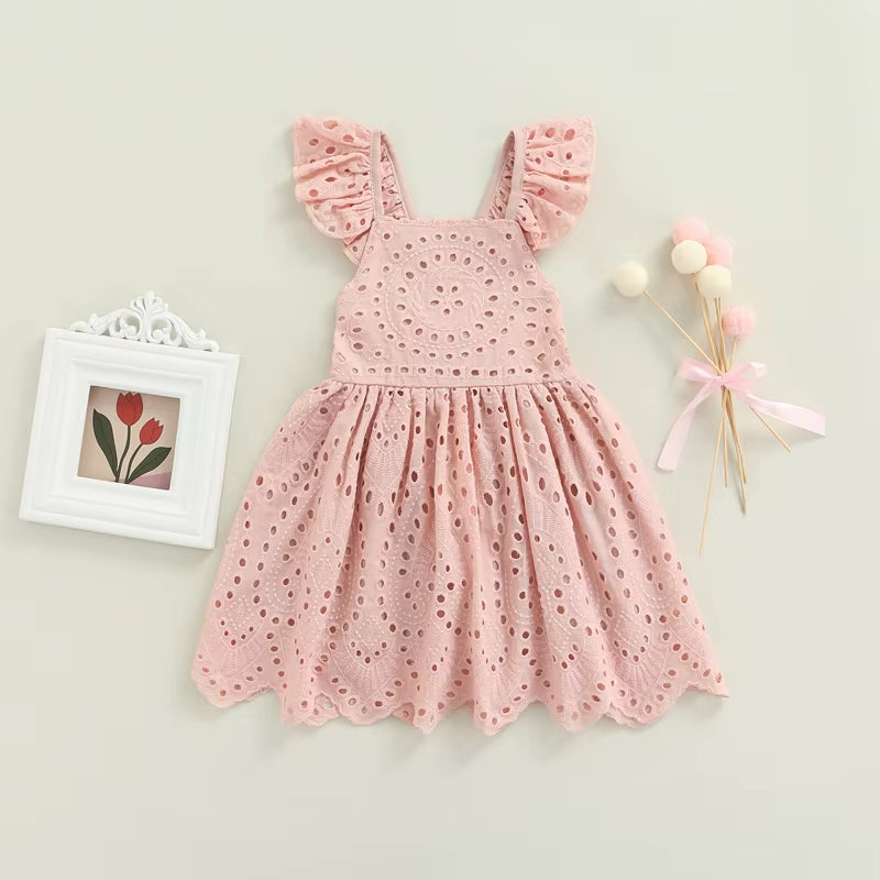 1-5Y Summer Kids Birthday Dresses for Girls Princess Ruffles Hollow Outfits Sleeveless Children Clothes Girls Dress Casual Wear