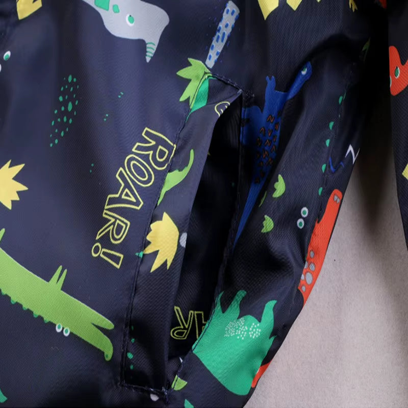 80-130Cm O-Neck Kids Boys Jacket Navy Green 2020 Spring Dinosaur Printing Children Clothes Girls Coat Outerwear