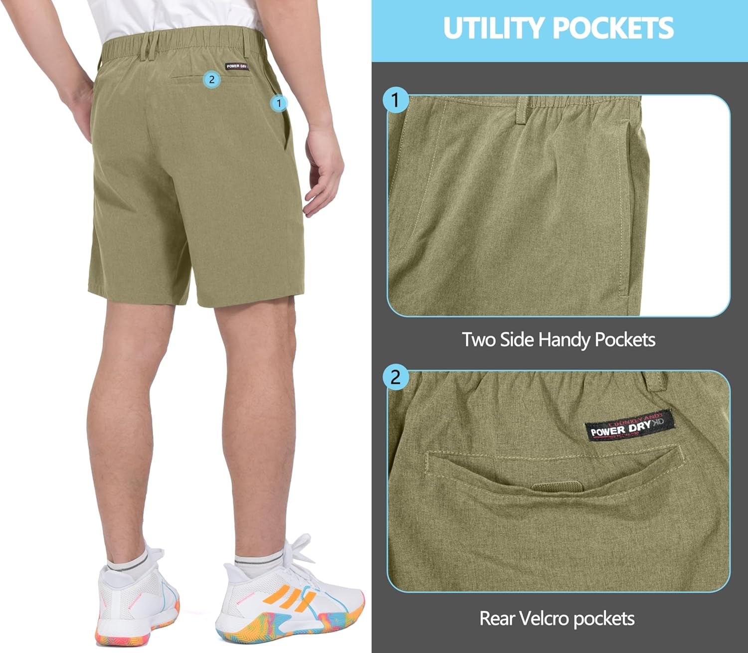 Men'S Bermuda 9 Inch Lightweight Quick Dry Stretch Shorts Golf Hiking Travel