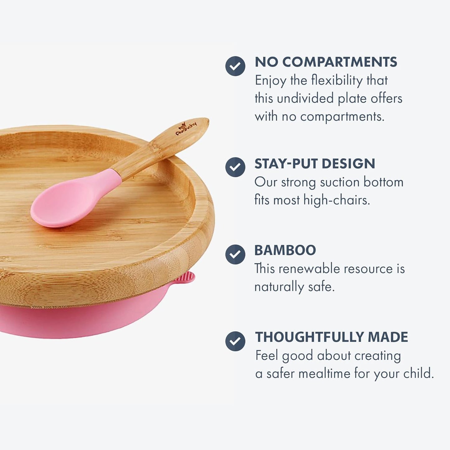 Bamboo Classic Baby Plates, Bowls and 7 Spoons with Removeable Suction for Babies Kids Toddler Food with Silicone Spoon for Feeding, Rainbowpink