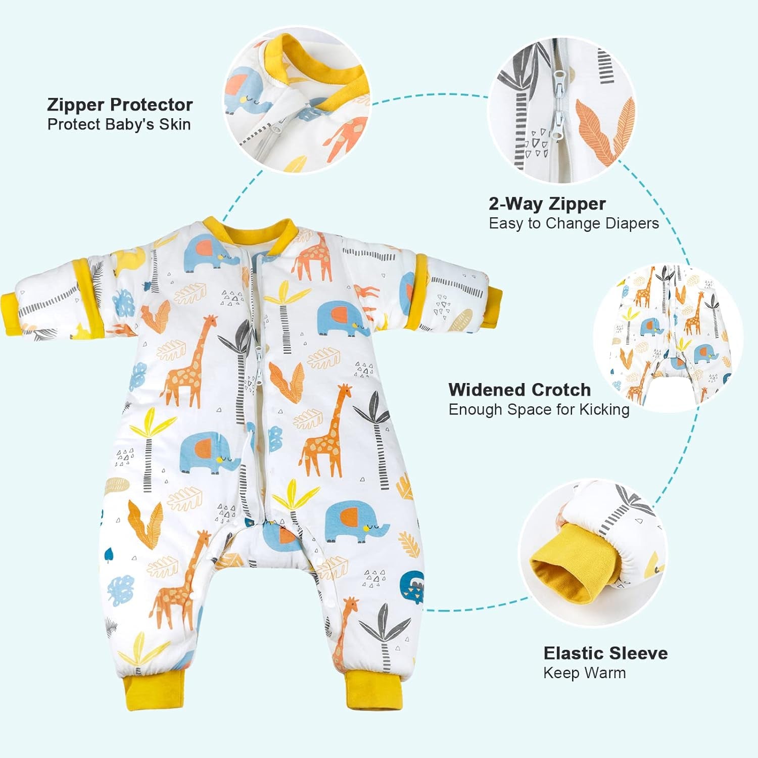 Sleep Sack 0.5/2.5Tog Baby Sleeping Bag with Feet Legs Breathable Wearable Blanket Toddler Sleep Bag