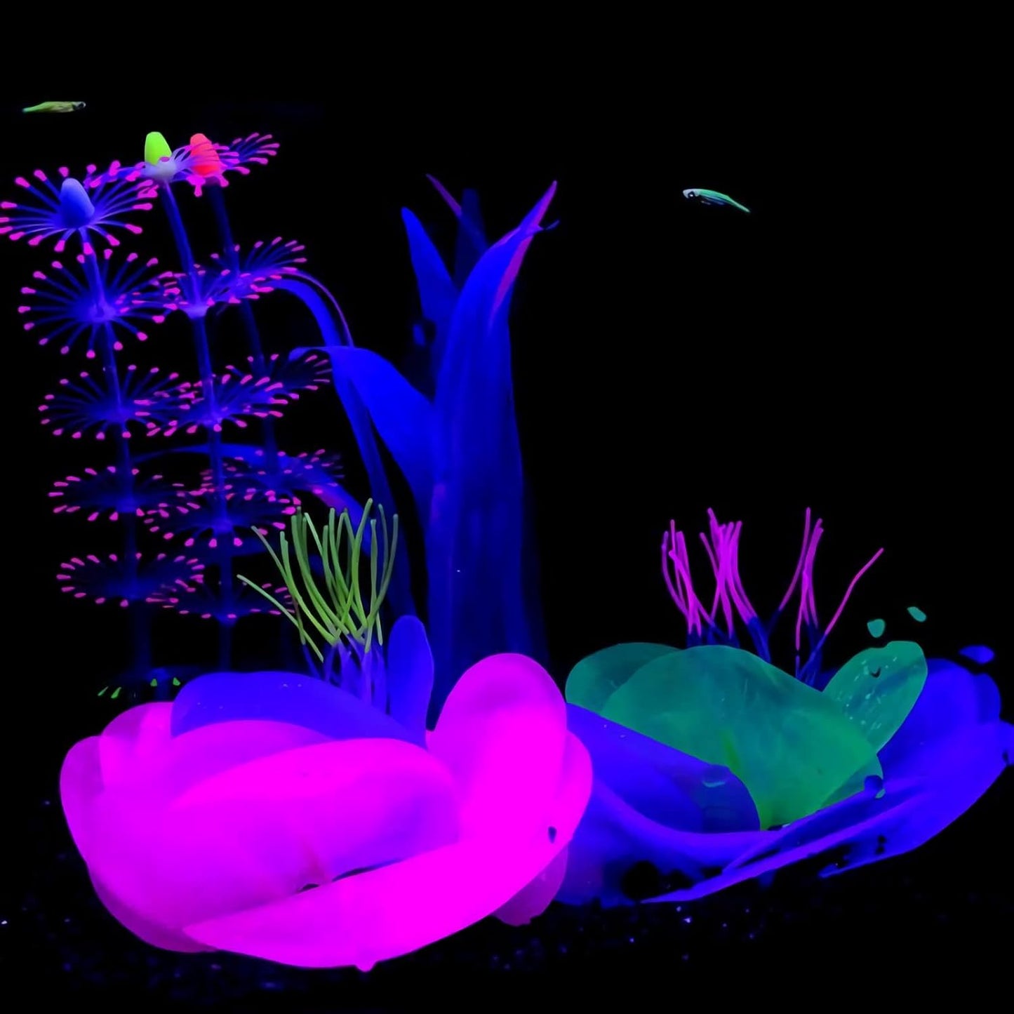 Glowing Aquarium Decorations 4(PCS) Silicone Fish Tank Decorations for Beautifying Fish Aquarium Accessories Glowing Silicone Plant Orange 7.4 Oz