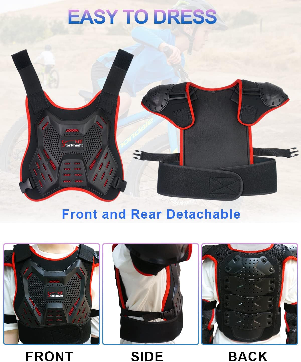 Kids Motorcycle Armor Suit Dirt Bike Gear -  Youth Motocross Riding Protector Red and Blue