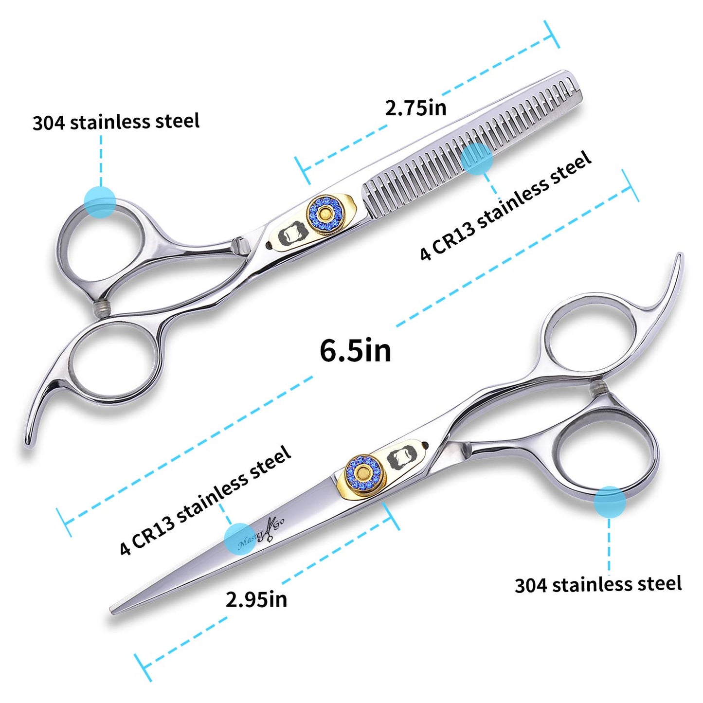 Professional Hair Cutting Scissors Kit 8 Pcs,Stainless Steel Barber Haircut Shears Thinning Scissors Hairdressing Set for Salon Home Use Man Woman Adults Kids (Blue)