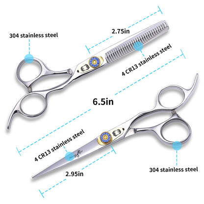 Professional Hair Cutting Scissors Kit 8 Pcs,Stainless Steel Barber Haircut Shears Thinning Scissors Hairdressing Set for Salon Home Use Man Woman Adults Kids (Blue)