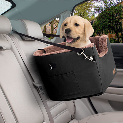 Dog Car Seat, Dog Booster Seat for Car Front Seat, Elevated Pet Bed for Cars, Trucks, and Suvs - Supports Pets up to 25 Lb, with Clip-On Leash and Storage Package