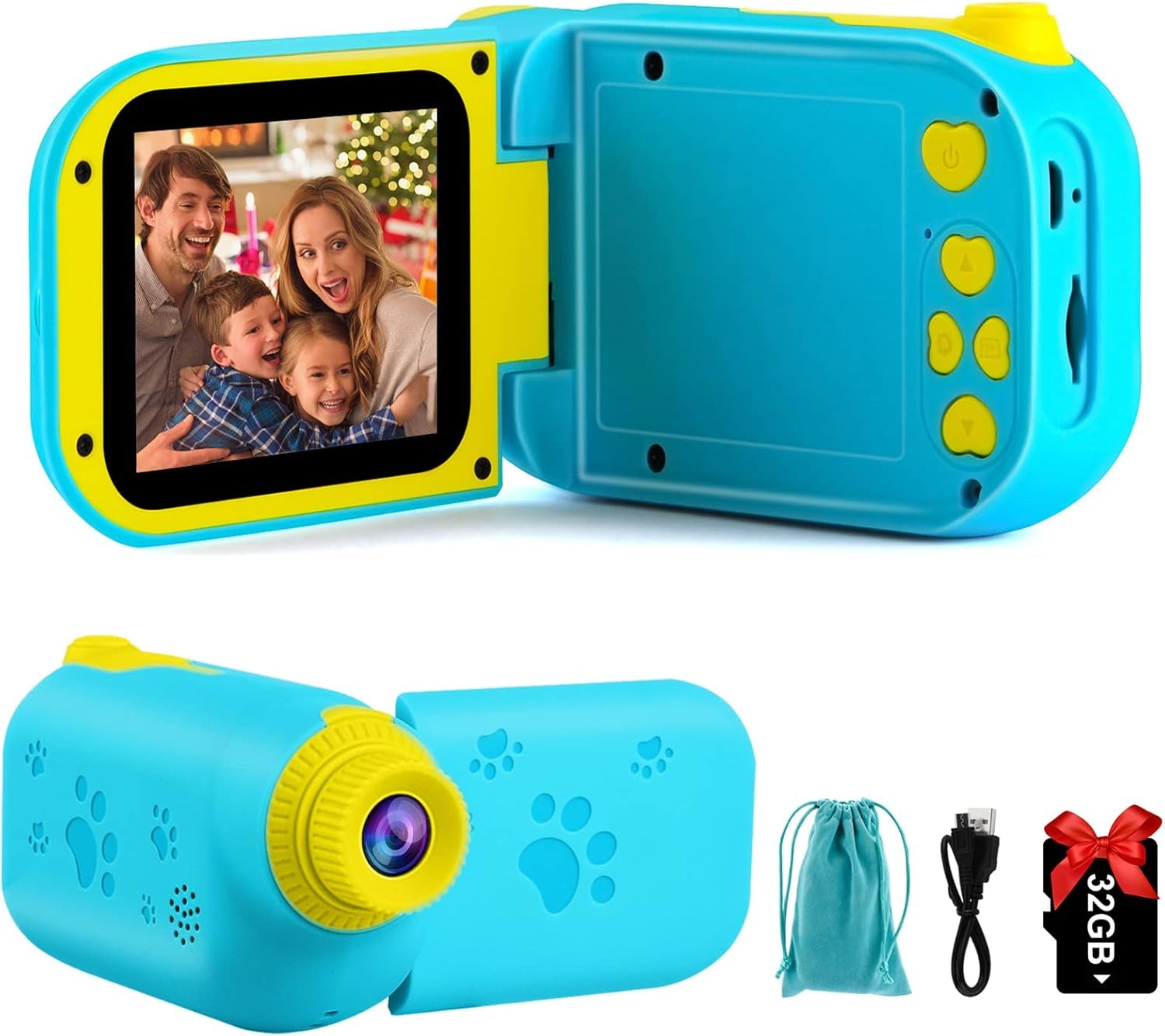 Kids Camera for Boys Digital Video Camera for Kids Birthday Children Toys 3 4 5 6 7 8 9 Years Old Toddler Camera 8M 1080P with 32G Card Game Camera Rechargeable IPS 2.4" Blue