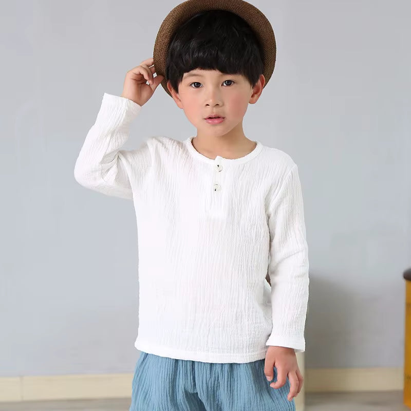 Children T Shirts Fashion Linen Pleated Boys T Shirt Children T-Shirt 2025 Summer Baby Boys Girls T-Shirt Children Clothes Kids